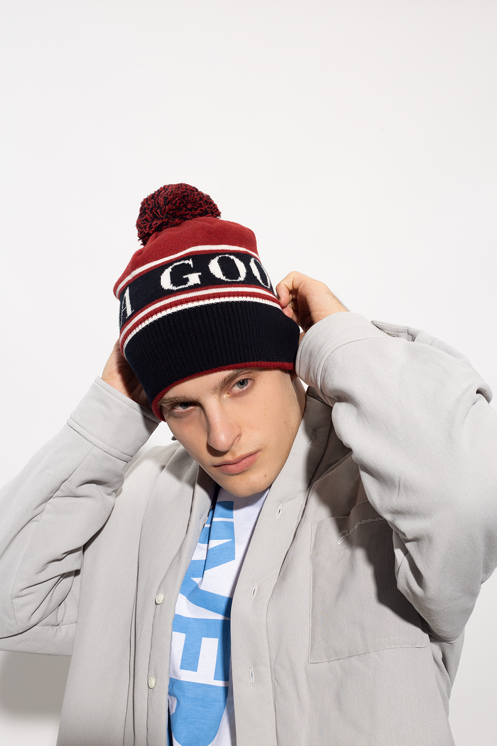 Flex Fit Hat Red Pompom beanie Canada Goose SchaferandweinerShops Italy